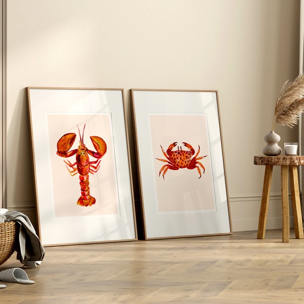 Lobster and Crab Posters Beachy Room Decor Preppy Dorm Decor Seashell Art Surf Beach House Coconut Girl Beach House Coastal cowgirl print