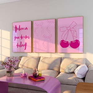 Girly wall art print Trendy gallery wall set Preppy pink aesthetic posters Pink wall Decor College Apartment Print Coquette room decor