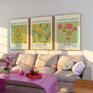 Set of 3 flower market prints Botanical print set Matisse wall art Modern floral poster Flower market poster Gallery wall bundle
