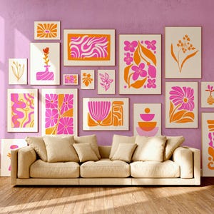 Ensemble d'art mural galerie rose et orange Ensemble d'art bohème Art mural rose poudré Impressions Matisse Impressions botaniques modernes Art mural funky Impression rose artistique