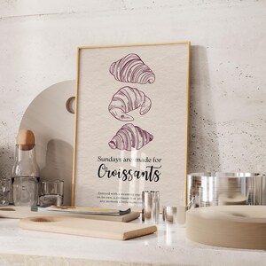 Koffiewagenafdruk Croissantkunst Afdrukken Ontbijt Afdrukken Esthetische keukeninrichting Indie kamerinrichting Keukenillustratie Handgetekende keuken