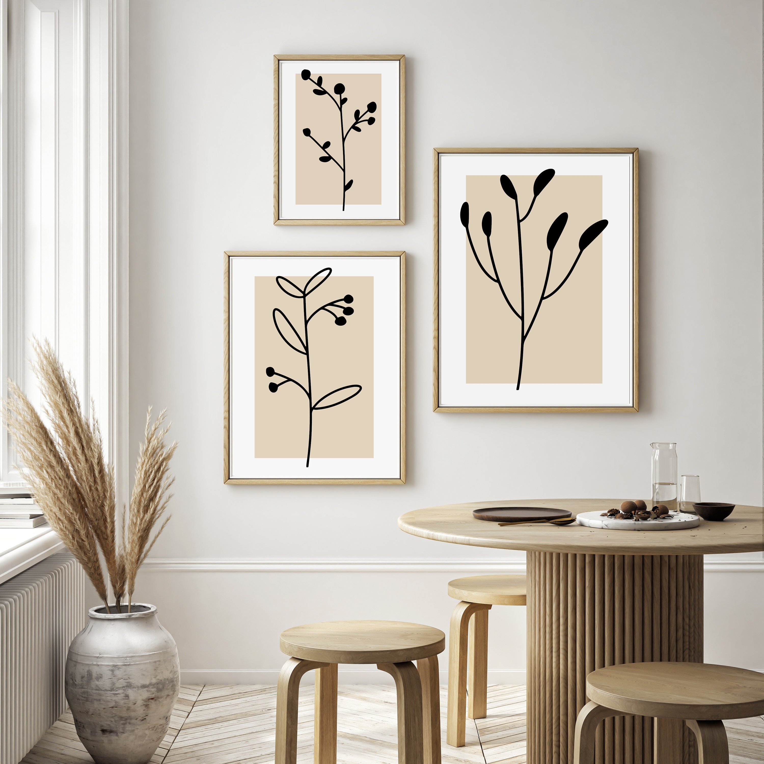 Botanical Line Art Print Set: Beige Neutral Wall Decor (digital ...