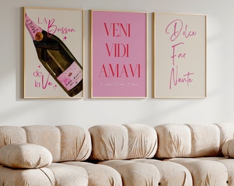 Trendy Pink Wall Art Set: Coquette Preppy Decor (Digital Download)