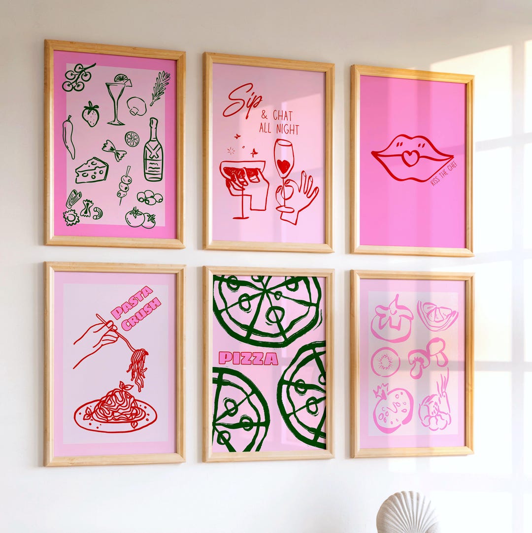 mega retro kitchen gallery wall art set of 90,... Kitchen Wall Art Bundle, Retro Food Prints, Bar Cart Decor Set, Coffee ...