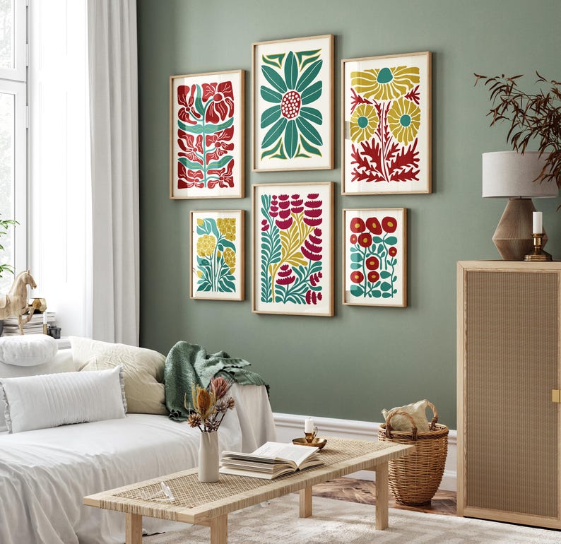 Set of 3 Green Flowers Wall Art main image 1