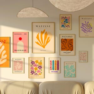 Conjunto de pared de galería boho Conjunto de carteles de exposición Decoración de habitación preppy Conjunto de impresiones de Matisse Decoración maximalista Collage de pared boho Impresiones para dormitorio