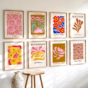 Conjunto de póster colorido Conjunto de galería floral Impresión artística de pared Conjunto de galería ecléctica Galería maximalista Arte de pared floral boho y2k Conjunto de pared Matisse