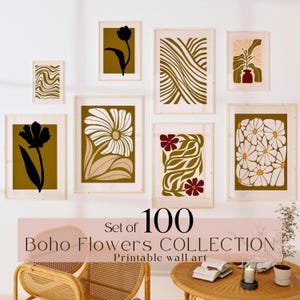 Mega poster BUNDLE Boho art set Sage green Modern Botanical Prints Moody Gallery Wall Prints Burnt Orange Print Henri Matisse flower print