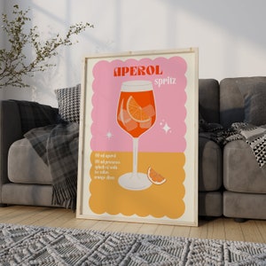 Aperol Spritz Cóctel Impresión Bar Carro Decoración Cóctel Cartel Fiesta Firma Bebida SignoTrendy Pared Minimalista Elegante Sofisticado Retro