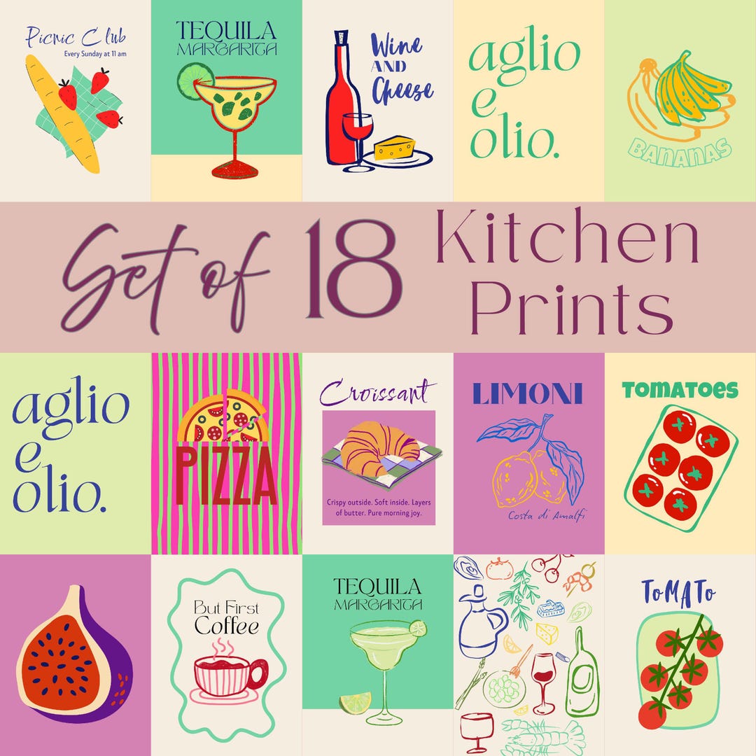 Kitchen Wall Art Prints Kitchen Gallery Wall Set of 18, Aesthetic Room ...