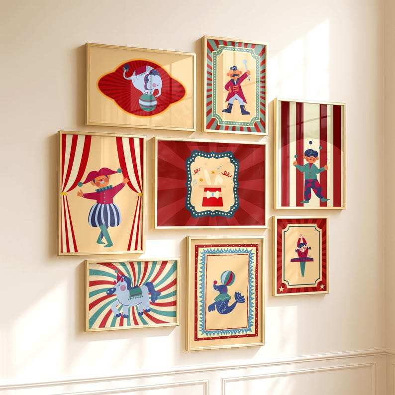 Vintage Circus Nursery Wall Art Set of 16 Printable Posters Kids Room ...