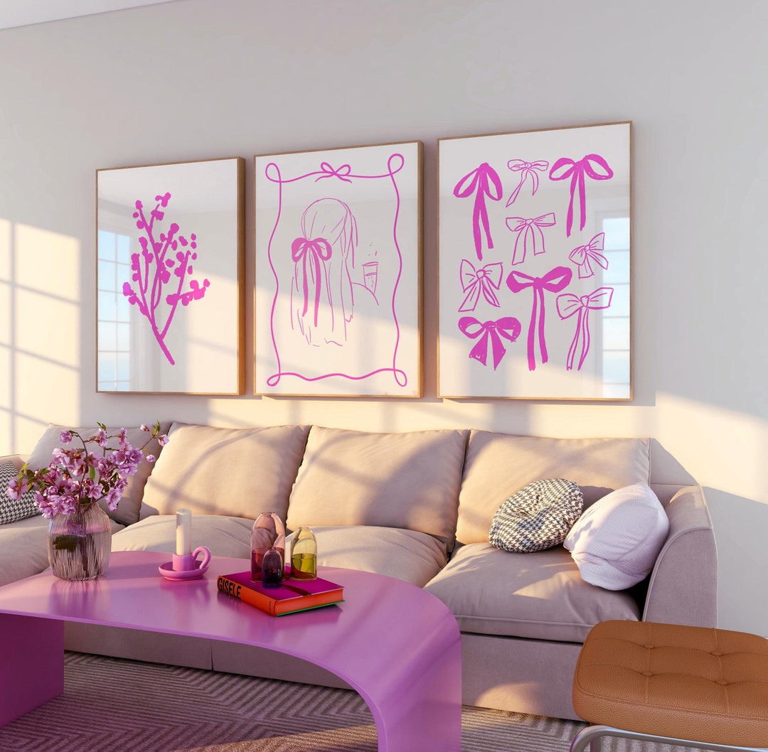 Pink Bows Wall Art Set: Trendy Coquette Room Decor (digital Download ...