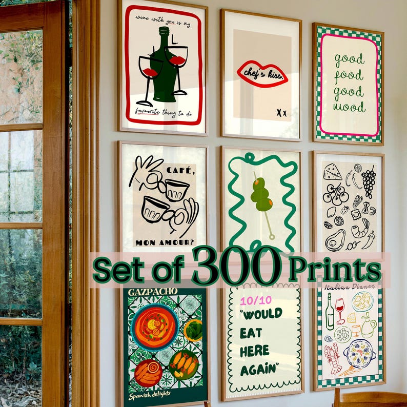 300 Mediterranean Kitchen Posters Bundle, Retro Café Prints, Italian Food Wall Art, Digital Download image 2