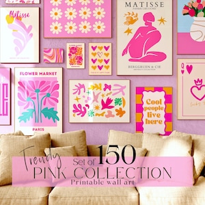 150 MEGA POSTER BUNDLE Art mural rose poudré, impression Matisse, ensemble mural rose et orange, impression collège preppy, décoration d'appartement rose