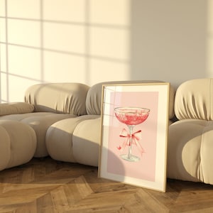 Coqueta decoración de la habitación Retro Acuarela cartel Champagne Cóctel Cartel Estética Girly Preppy Pink Posters Decoración del apartamento estética
