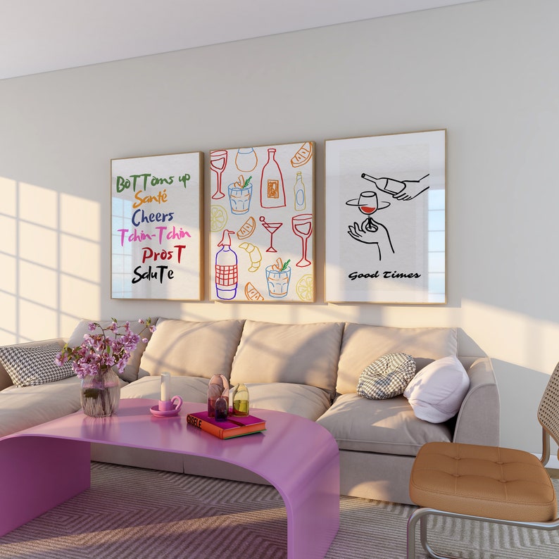 kitchen prints | 9 printables | trendy kitchen wall... Trendy Kitchen Wall Art Prints: Retro Cocktail & Food Poster Set ...