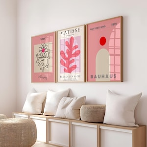 Preppy pink poster Pink gallery wall set Gallery wall set Bauhaus print Preppy room decor Matisse Prints Maximalist decoration