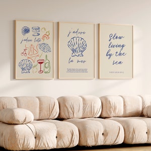 LA MER PRINT Conjunto de impresiones de pared costeras de moda Arte de pared del mar oceánico Arte de pared de verano Impresiones de casas de playa Galería de pared de playa bohemia Vaquera costera