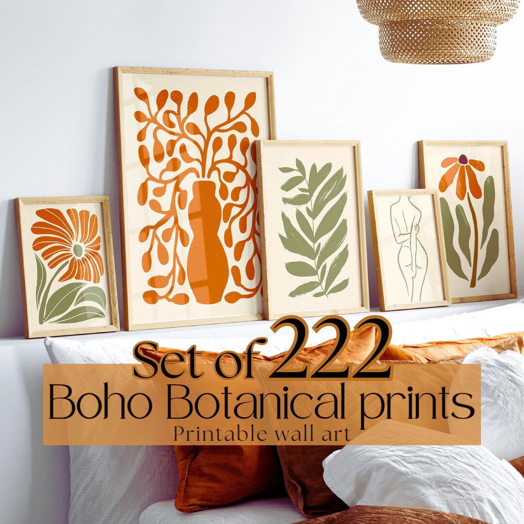 Boho Wall Art Set of 222, Botanical Prints, Sage Green Gallery Wall ...