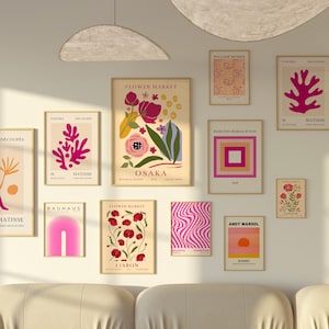 Gallery Wall arts Cute apartment decor Preppy room decor Matisse Print set Girly wall art Girl bedroom decor Trendy pink print Flower market