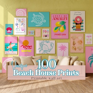 Set of 100 Coastal Wall Set Prints Surf Prints Summer Wall Art Beach House Prints Boho Beach Gallery Wall Coastal cowgirl Coconut girl