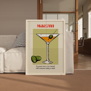 Martini Print Cocktail Retro Poster Alcohol Poster Bar Cart Prints Minimalist Wall Art Trendy Printable Gallery Wall Drinks Wall Decor
