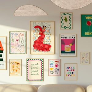 Retro Food Print Küchenplakat Buntes handgezeichnetes Plakat Küche Galeriewand Set Modernes Küchendekor Cocktailkunstdruck Trendige Wandkunst