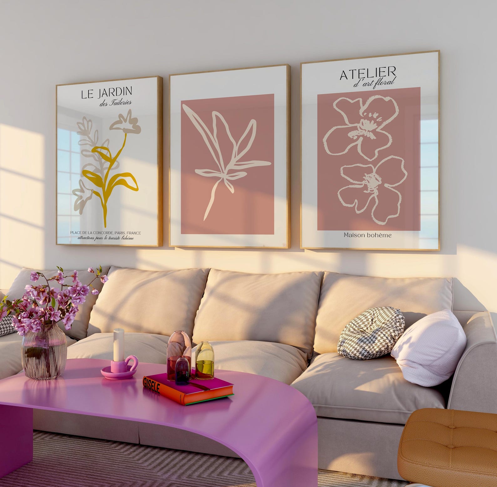 Neutral Botanical Print Set: Minimalist Flower Line Art (digital ...