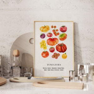 Tomato food print Food art Dining room Kitchen posters Modern Kitchen Decor Trendy Kitchen watercolor print Aesthetic Kitchen cooking art