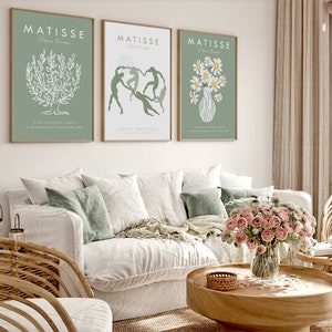 Gallery wall set Matisse Print set Sage green wall art Living room art Matisse posters Exhibition poster set Printable Wall Art Set Green