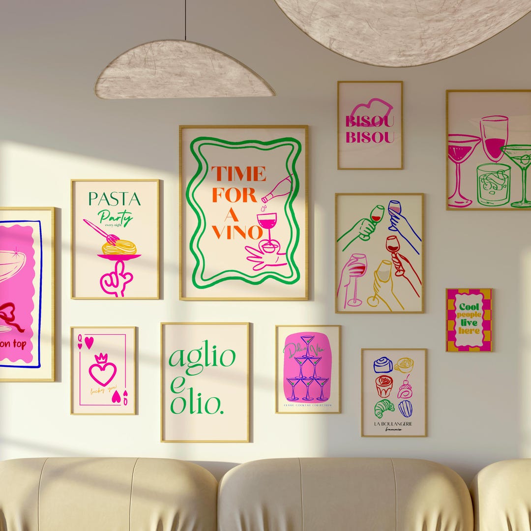 100+ kitchen art prints bundle, food & drink wall... Colorful Italian Kitchen Art Prints Bundle | Modern Line Art Food Wall ...