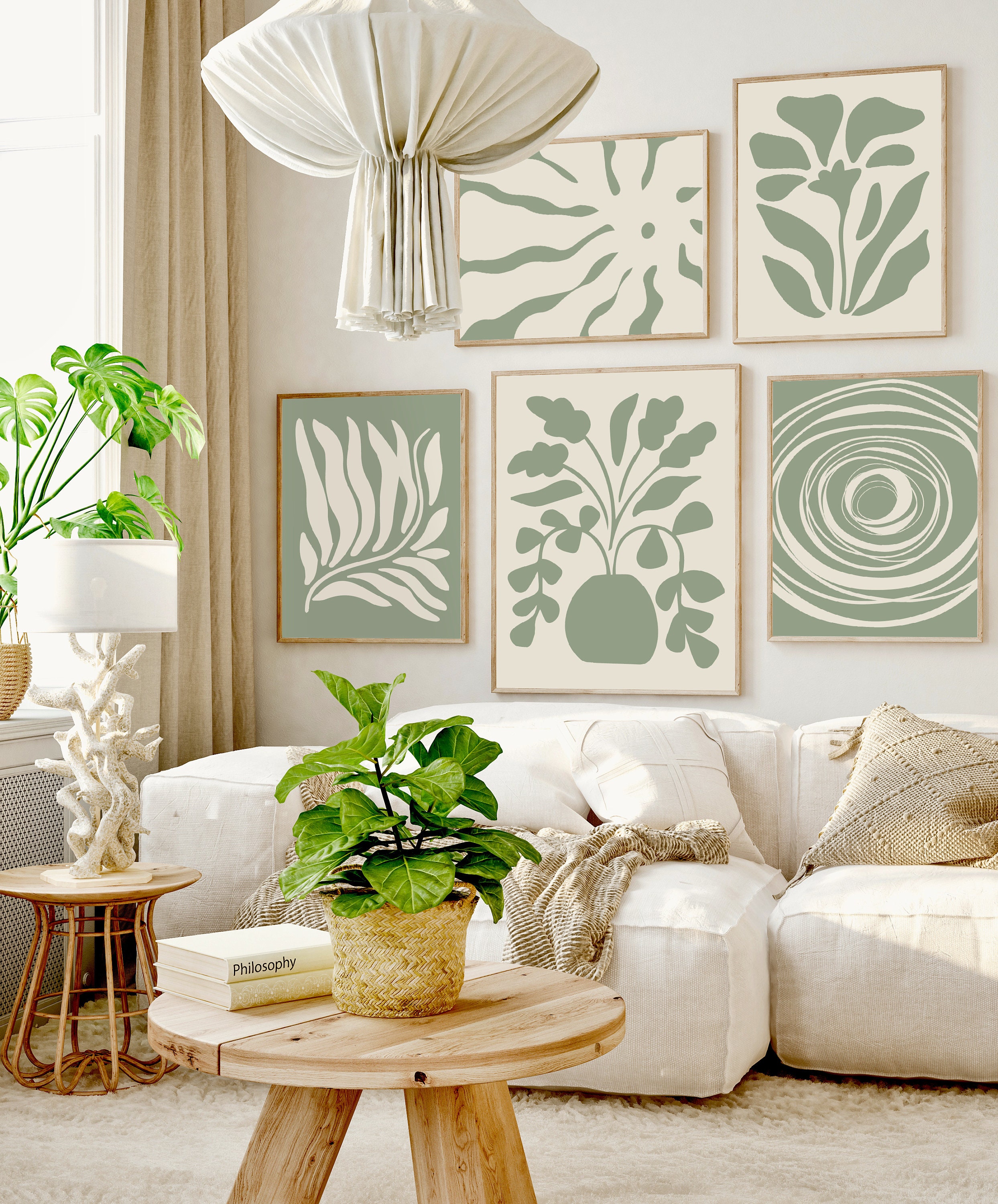 Sage Green Print Set Japandi Decor Gallery Wall Prints Boho Botanical ...