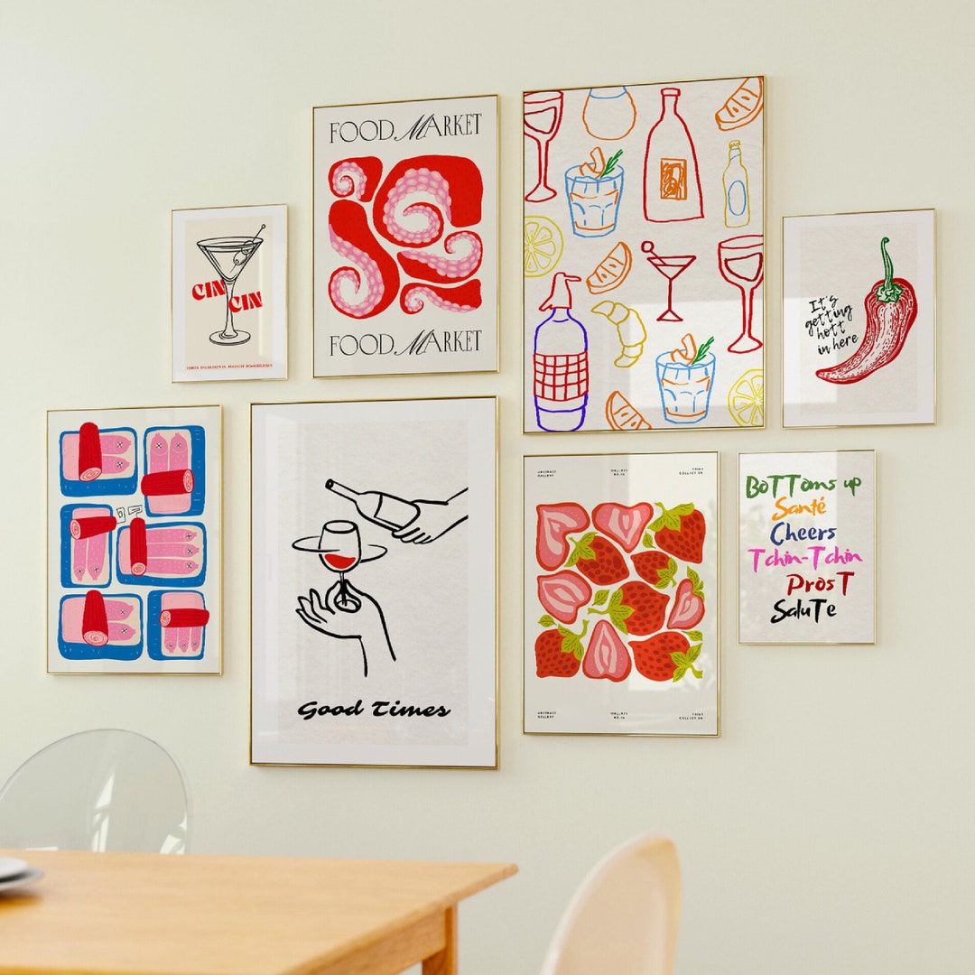 500 kitchen wall art prints bundle, retro food and... Trendy Kitchen Wall Art Prints: Retro Cocktail & Food Poster Set ...
