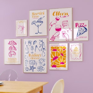 Pink Orange Küche Galerie Set Küchen Print Set Food Prints Modernes Küchen Dekor Eklektisches Galerie Set Trendy Küchendeko Bar Dekorset