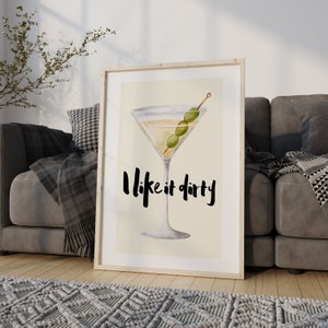 Impresión de martini, impresión artística de bar, póster minimalista de cóctel, carrito de bar, arte de pared, decoración de pared de bebidas de bar, decoración de cocina moderna, cocina de moda