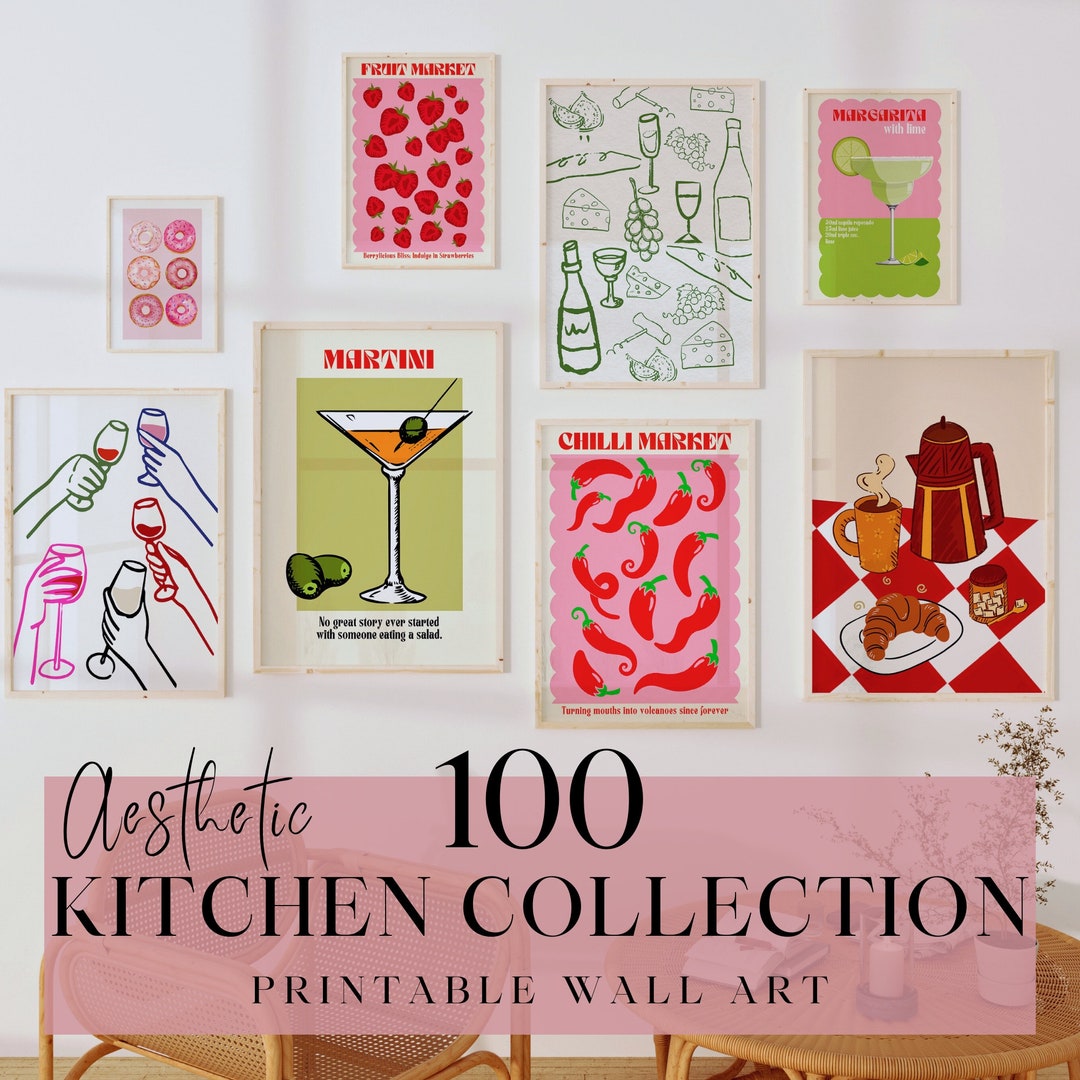 100 KITCHEN PRINTS Kitchen Gallery Wall Set Kitchen Wall Art Food ...