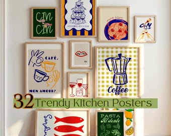 32 láminas modernas para cocina, decoración de carritos de comida y galerías de pared para comedor (descarga digital)