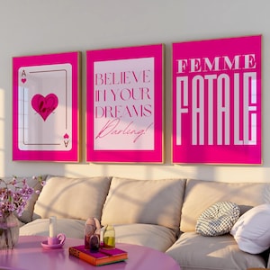 Girly muurkunstafdruk Trendy fotowandset Preppy roze esthetische posters Roze muurdecor College appartement Print Coquette room decor