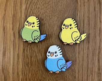 Set of 3 Lovebirds Wooden Brooches - Cute and Colourful Pins for Casual Style