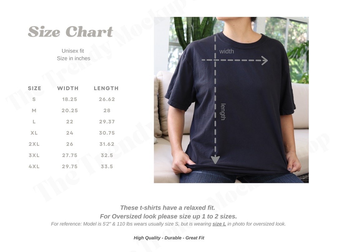 Comfort Colors Size Chart C1717 Oversized Comfort Color 1717 - Etsy