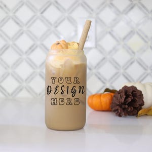 Frosted Glass Can Mockup Photo: Fall Theme, Iced Coffee (Digital Download)
