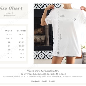 Comfort Colors C1717 Size Chart, Oversized Comfort Color 1717 Sizing Guide for Mockup, Boho Neutral White Unisex Shirt Size Chart in Inches
