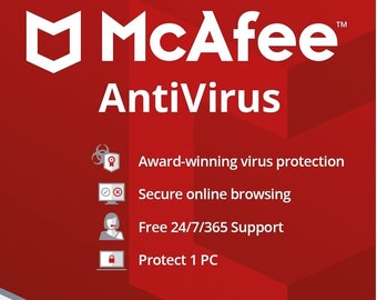 McAfee AntiVirus 3-Year Key for 1 PC - GLOBAL Activation Code | Usable Anywhere | Digital Download | Legitimate License | Internet Security