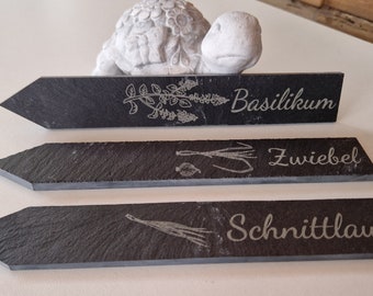 Schiefer Schilder | Pflanzstecker 5er Set mit Lasergravur |35 Motive zur Auswahl | Beet Beschriftung | Garten | Kräuter | Obst | Gemüse