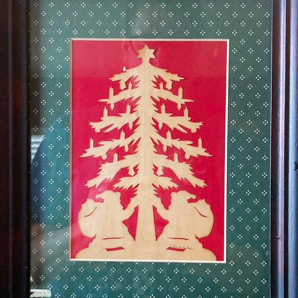 Vintage Christmas Motif Original Scherenschnitte Paper Cutting Signed by R. (Rhonda) Hinsdale