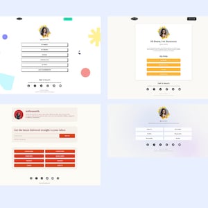 May include: A website landing page with a yellow sunflower graphic and a woman's headshot. The page features a call to action to sign up for a newsletter and get the latest updates delivered to your inbox. The page also includes links to social media accounts.