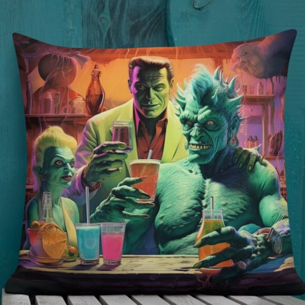 Monster's Night Out Tiki Pillow