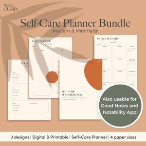 Digital & Imprimible Self-Care Planner Bundle | Minimalista | Moderno | Plan Diario | Buenas Notas y Notabilidad, A4, A5, Carta, Media Carta