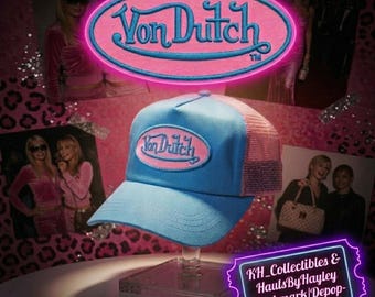 Rare Vintage y2k Baby Blue Von Dutch Trucker Hat Gift Rare Von Dutch 2000s Hat Baby Blue Velour Rhinestone Trucker Hat – Von Dutch main image 3
