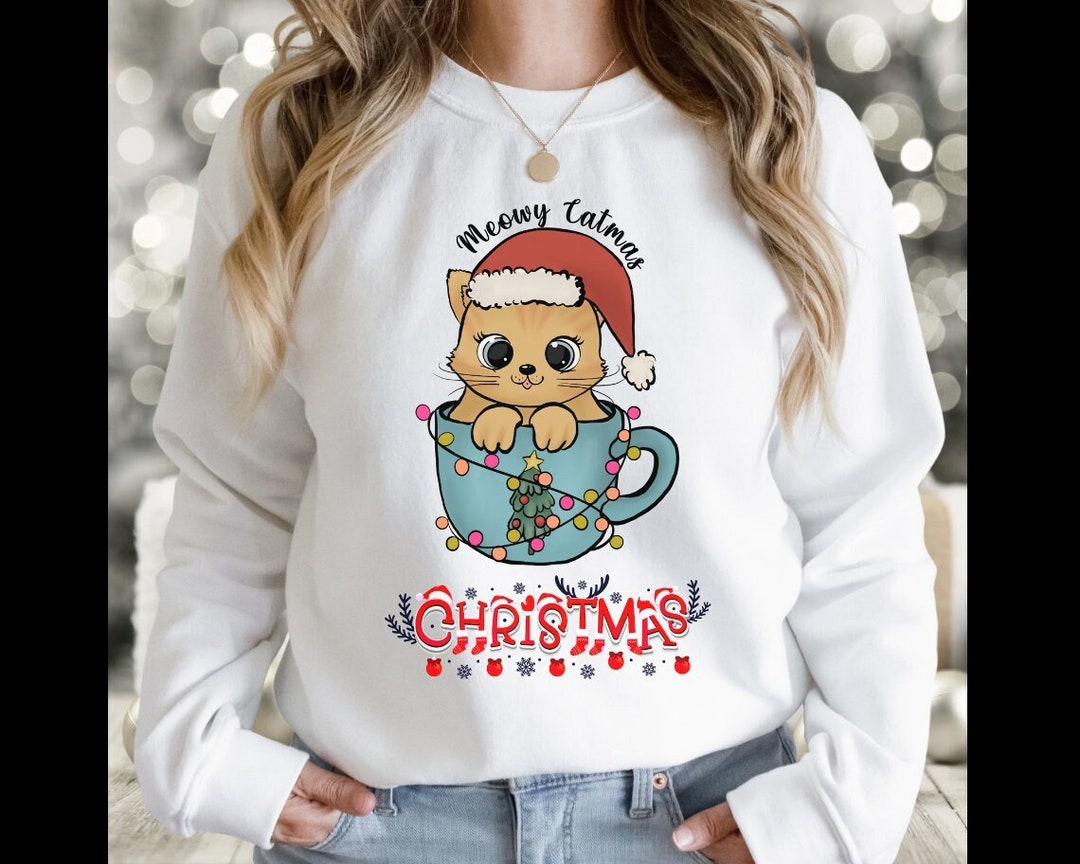 Christmas Sweater Cat Sweater Women Sweater Merry Etsy